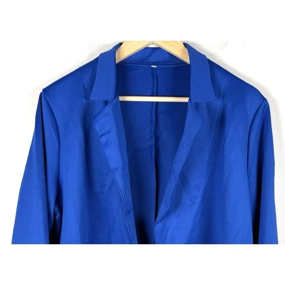 Women's Blazer Jacket Business Suit Coat Lapel Long Sleeve Royal Blue Sz L - Picture 3 of 9